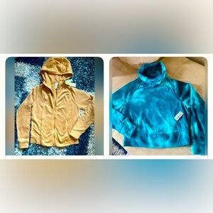 NWT 2 Hoodies, woman XS, tan is All in Motion/aqua is Old Navy